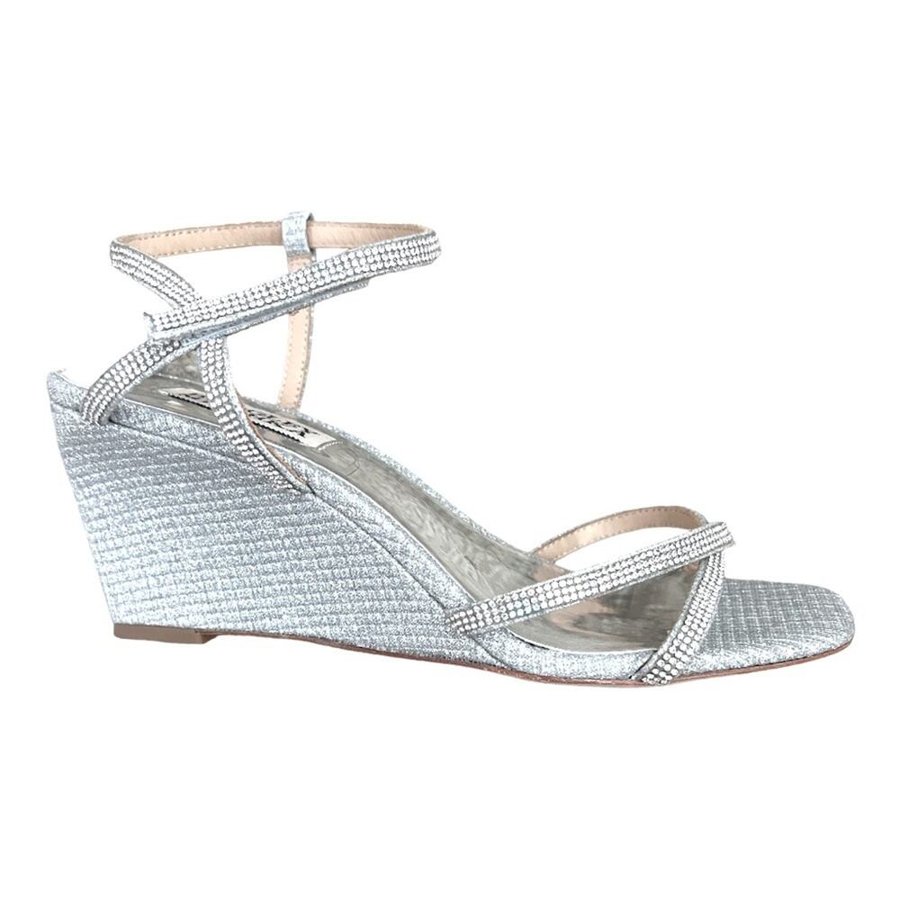 Badgley Mischka Silver Raegan Embellished Wedge Sandals NWOT - Picture 2 of 9